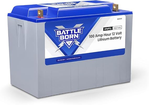 100Ah 12V Lithium-Ion (LiFePO4) RV, Marine, Solar, Off Grid Battery - Internal BMS, High & Low Temperature Protection - Battle Born Batteries