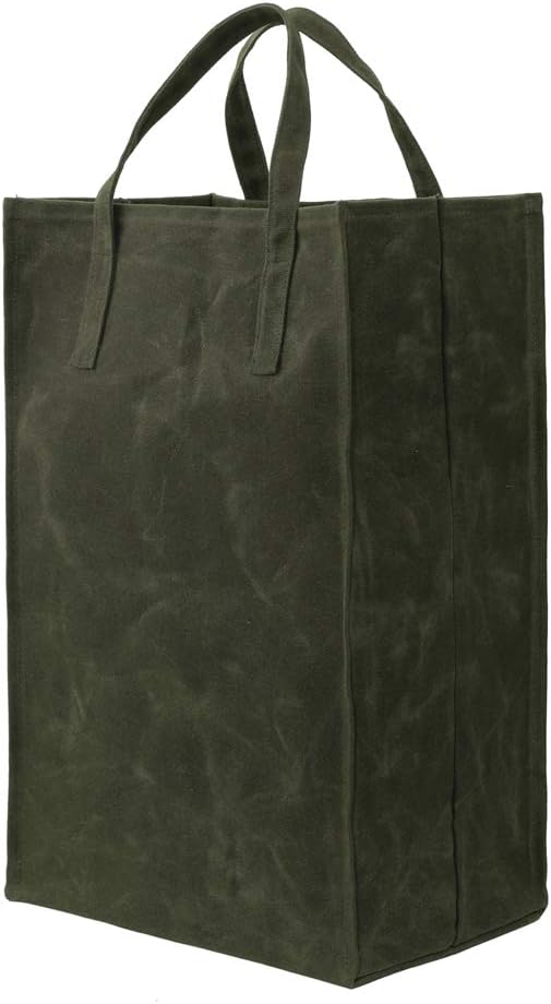 Kaaltisy Waxed Canvas Reusable Grocery Bag Heavy Duty Waxed Shopping Bag Self-Standing Vegan Farmers Market Bag, Tall, Hard Handfeel