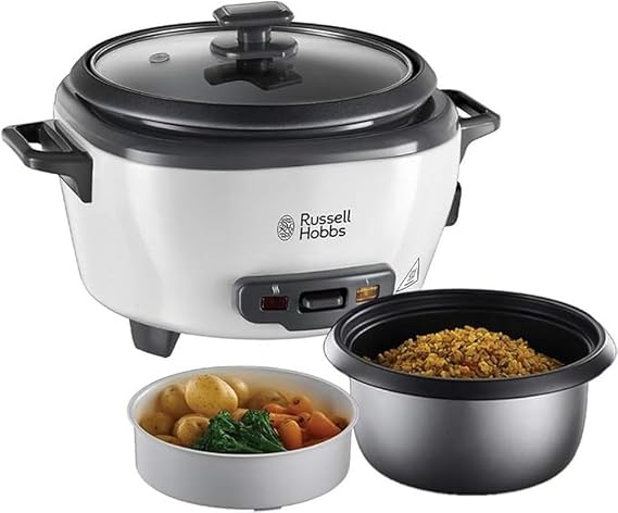 Russell Hobbs rice cooker small 0.8l (incl. Steamer insert keep warm function non-stick coated cooking pot rice spoon & measuring cup) slow cooker for vegetables & fish 27030-56
