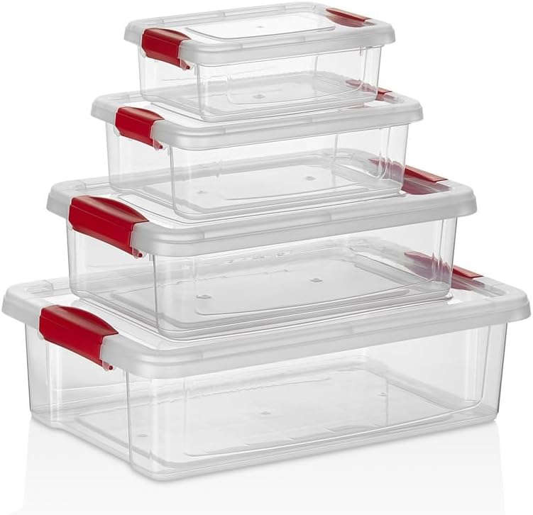 Organizers 4-Piece Ziplock Plastic Storage Container Set, Inner Lock Plastic Supply Storage Container | Inner Stackable, Space Saving