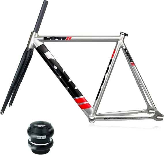 700C Fixed Gear Bike Frameset 53/55/57cm C Brake 100/120mm Quick Release Bike Frame Aluminum Alloy Racing Track Bike Frame with Carbon Fiber Fork