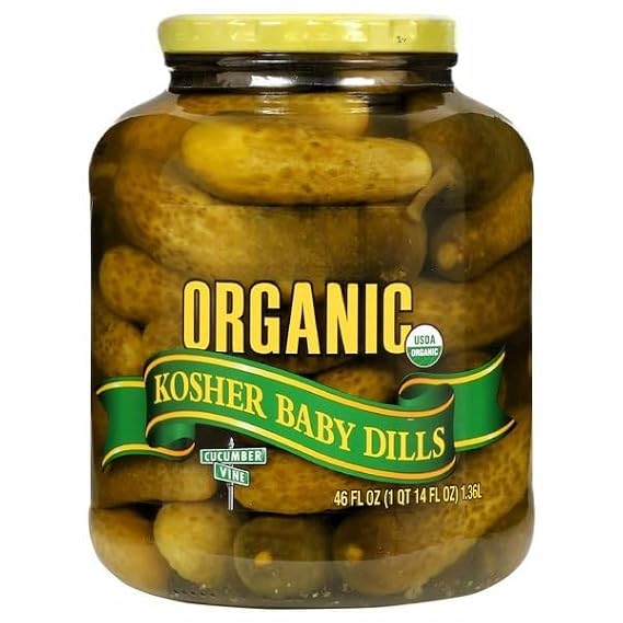 Organic Kosher Baby Dill Pickles Crunchy Whole Cucumbers, Non-GMO, Gluten-Free, Vegan, No Artificial Preservatives, Classic Tangy Flavor , Enjoy perfectly crisp baby dill pickles with a satisfying crunch in every bite , Made with organic cucumbers and clean ingredients you can trust [ 46 oz , 2.8 lb ] Jar .