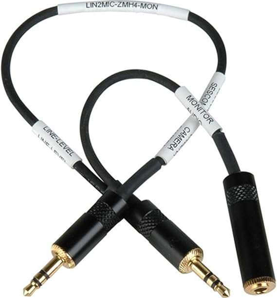 Sescom LN2MIC-ZMH4-MON 3.5mm Line to Mic 25dB Attenuation Cable for Zoom H4N with Headphone Monitoring Jack