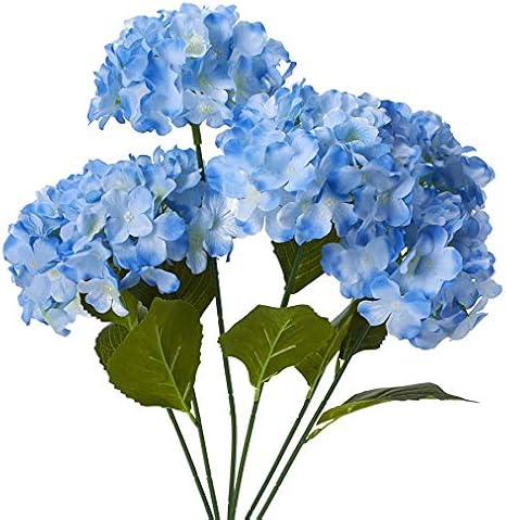 Pack of 6 Blue Artificial Hydrangea Bouquet with 6 Big Flower Heads for Home Garden, Office, Flowers Arrangement, Wedding Centerpiece, DIY 7 Diameter x 22H
