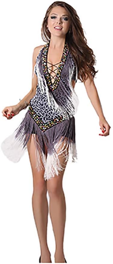 Latin Dance Dress Women Professional Latin Dress Samba Latin Salsa Dresses Dance Costumes Clothes Dancing Dress (One Size, Gray)