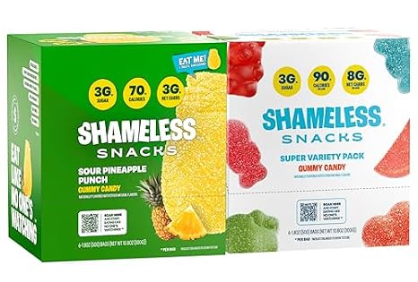 Shameless Snacks Sour Punch Duo: Super Variety Pack & Sour Pineapple Punch Bundle Low Sugar Gummy Candy - Vegan, Gluten-Free, Low-Calorie Gummies