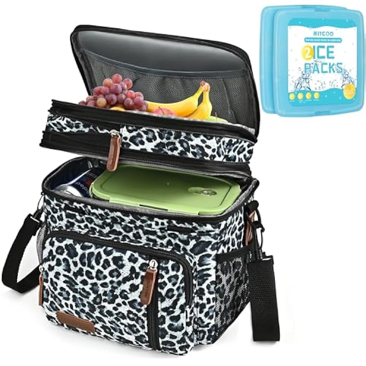 MIYCOO Lunch Bag Lunch Box for Women Men Double Deck Insulated Cooler Bag & 2PC Ice Packs for Lunch Boxes