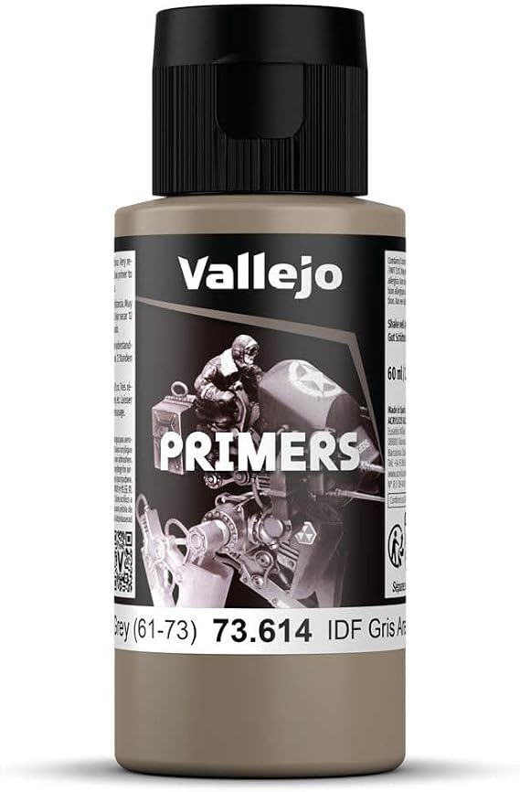 Vallejo - Surface Primer Color | IDF Israeli Sand Grey (61-73) 60 ml. (2.02 fl.oz.) | Matte Finish and Fast Drying | Perfect for Airbrushing and Great Adhesion to Figurines and Scale Models
