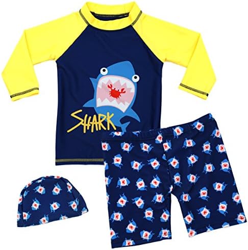 Boys Two Piece Rash Guard Swimsuits Kids Long Sleeve Sunsuit Swimwear Sets