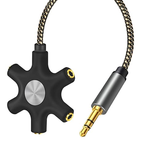 5-Way Multi Headphone Audio Splitter Connector, Multi Headphone Splitter Adapter 3.5mm Male to 5 Port Female Audio Stereo Cable for Earphone, Headset, Smartphone 1M