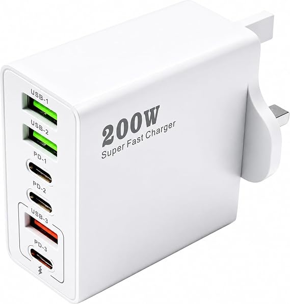 200W USB C Charging Station 6-Port Fast Charger Plug with PD 100W/65W/45W/20W, Multi PD Charger Hub for Mac Book, Dell, Steam Deck, i Phone 15/16/14 Pro, i Pads – Usb c Multi Charger Block
