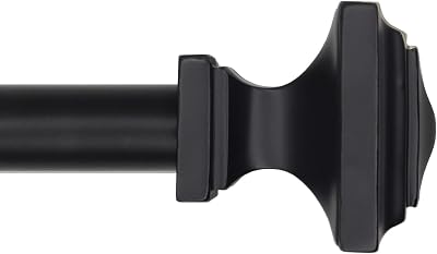Black Curtain Rods - Adjustable 32 to 45 Inch, Elegant Square Decorative Treatment for Single Window - Square Finial, 1 Pack