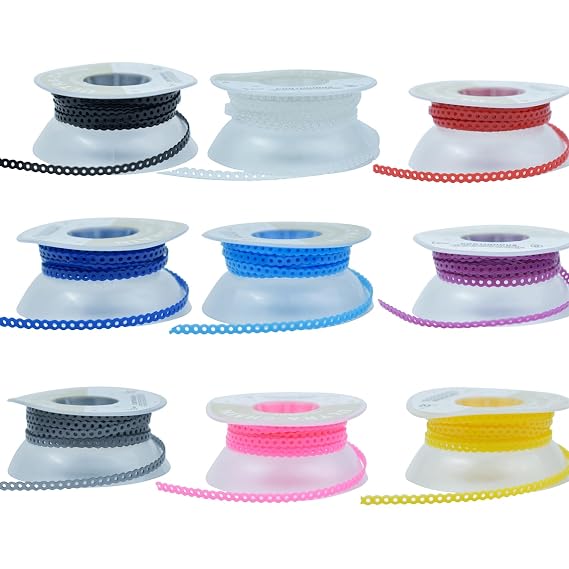 9 Pack Dental Orthodontic Power Chain Multicolor Spool Elastic Rubber Bands for Teeth Braces (Long)
