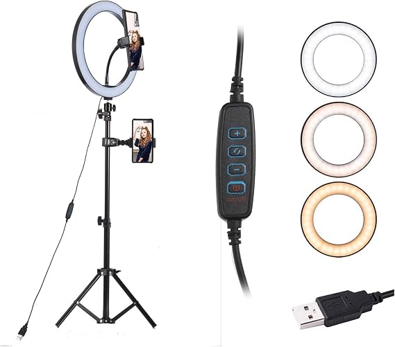 LED Ring Light,10.2" Selfie Ring Light with Tripod Stand and Smart Phone Holder Compatible with iPhone Android for Makeup YouTube Videos Photography Adjustable Durable