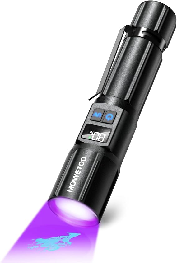 MOWETOO Black Light Flashlight,2N1 UV&White Light with LCD Display