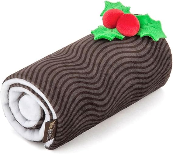 P.L.A.Y. Cute Plush Dog Toys - Holiday Classics Themed Durable Squeaker Chew Toy, Great for Puppies & Small, Medium, Large Dogs - Machine Washable, Recycled Material (Yummy Yuletide Log)