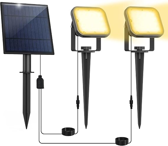 NATPOW Spotlight, 2-in-1 Solar Garden Lights, IP65 Waterproof, Auto-ON/Off Outdoor Landscape Spotlight Wall Lights Garden Lighting for Trees, Yard, Garden Path (3000K)