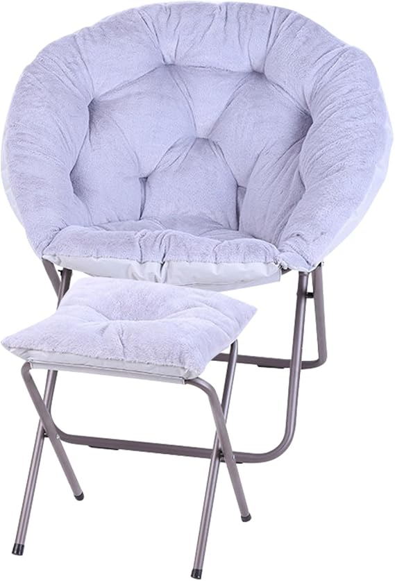 Foldable Saucer Lounge Chair - Ultra Plush Portable Round Chair for Small Spaces, Dorm Room, Balcony & Patio (Gray)
