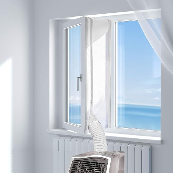HOOMEE 197(500CM) Universal Window Seal for Mobile Air Conditioner and Tumble Dryer Window Kit Works with Portable AC, Easy to Install - Air Exchange Guards with Zip and Adhesive Fastener