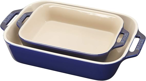 Staub 2-Pc Rectangular Ceramic Baking Dish Set, Oven Safe Up To 570F, Blue