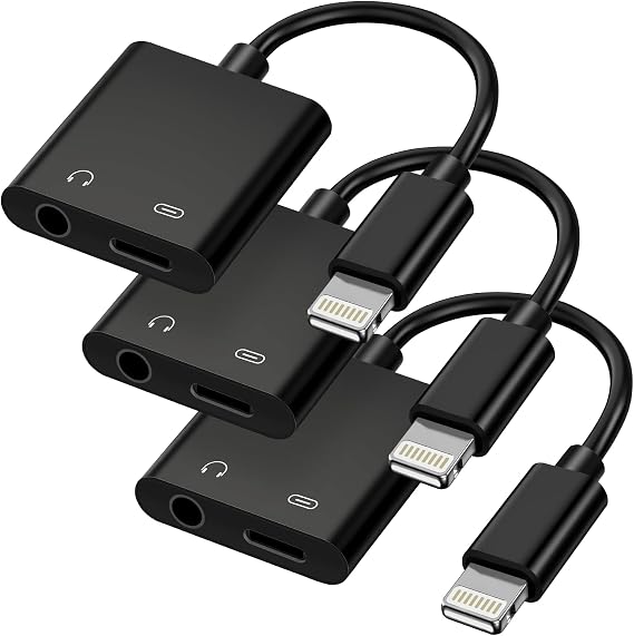 [MFi Certified] 2-in-1 Lightning to 3.5mm Audio & Charger Splitter for Headphones & Fast Charge, Compatible with iPhone 14/13/12/11/X/8/iPad - Car AUX, Gaming, Live Streaming, Work & Travel (3, Black)