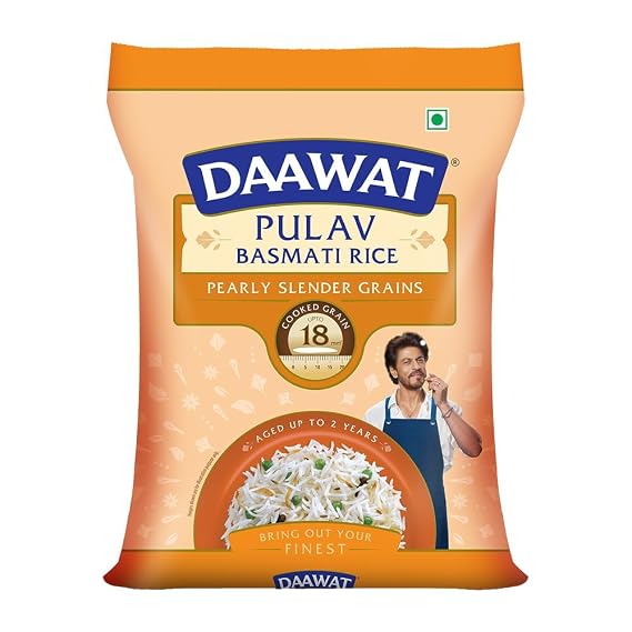 Daawat Pulav Basmati Rice | Naturally Aged Long & Slender Grains | Fluffy Non-Sticky Texture | Perfect for Pulav & Everyday Meals, 5 kg (11 lb)