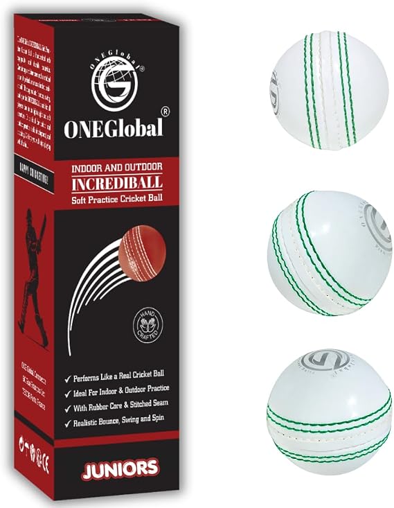 Incrediball Soft Practice Cricket Ball | Outdoor & Indoor Rubber Cricket Ball With Core & Stitched Seam | For Practice, Training & Family Fun | Senior & Junior Size
