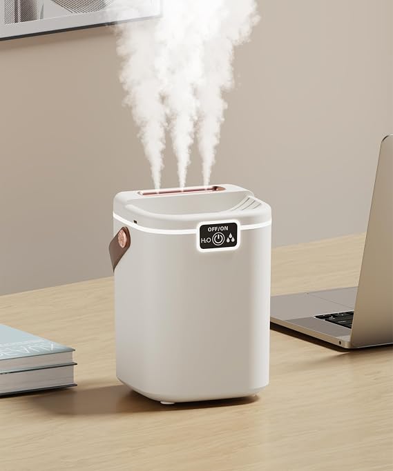 Air Humidifier for Bedroom with Three Spray, 2L Quiet Cool Mist Humidifier for Plants Dorm Room Office Home Car Personal Humidificador with Top Water Inlet & 4 Mist Modes & Night Light