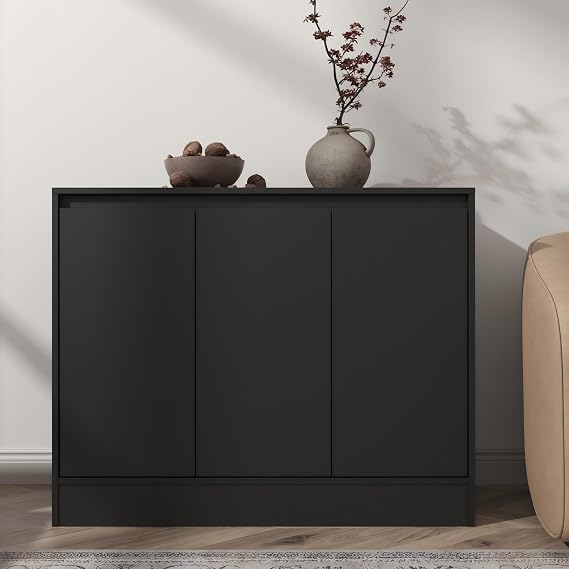 Housoul Buffet Cabinet with 3 Doors, Modern Kitchen Buffet Sideboard, Wood Coffee Bar Cabinets with Adjustable Shelf for Living Room, Dining Room, Entryway, Black