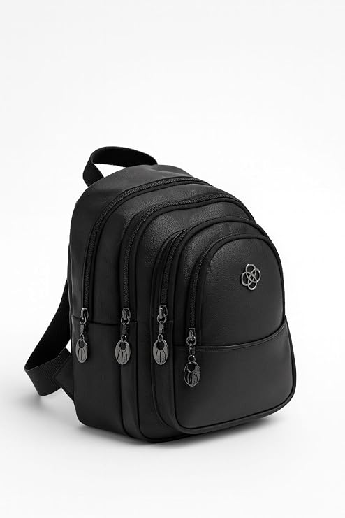 Black Unisex Crinkle Fabric Multi-Partition Backpack Daily Multi-Eyed Water Resistant