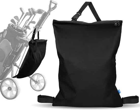 Xxerciz Golf Push Cart Accessories Storage Bag, 3 Wheel Push-Pull Cart Backside Extension Storage Bag with Zipper Closure, Portable Nylon Organizer for Universal Golf Push Carts