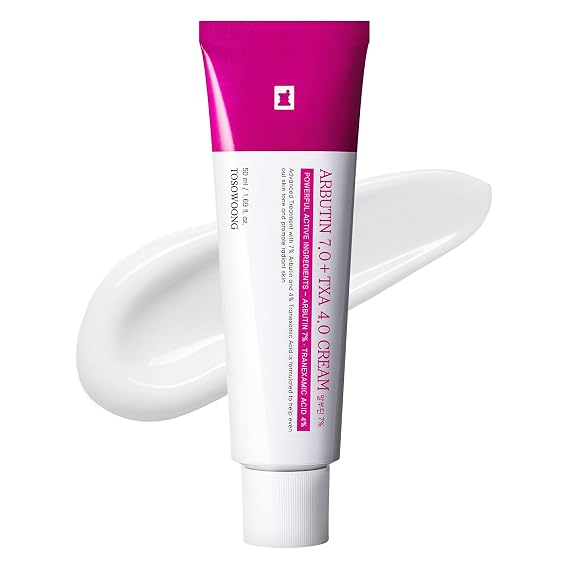TOSOWOONG Arbutin 7% + Tranexamic Acid 4% Cream for Dark Spots, Brightening | 70,000ppm Arbutin + 40,000ppm TXA, Niacinamide, Glutathione for Blemishes & Freckles, Glow, Korean Skincare, 50ml/1.69 fl oz