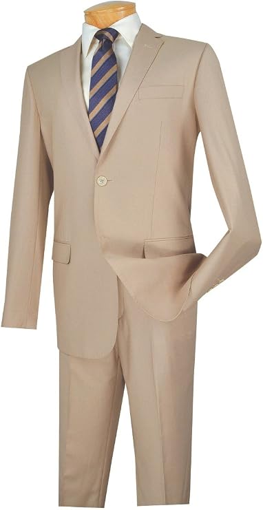 VINCI 2 Button Single Breasted Slim Fit Solid Color Suit SC900-12-Light-Beige-38L