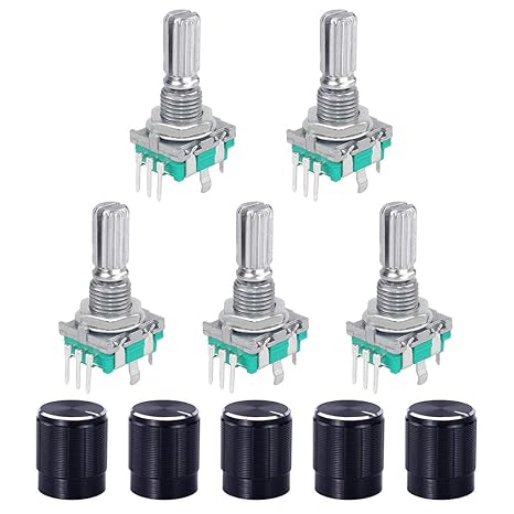 5 Set 360 Degree Rotary Encoder Code Switch Push Button EC11 Digital Potentiometer with Switch 5 Pin Handle Length 20mm and Knob Cap for Arduino Electronics Projects