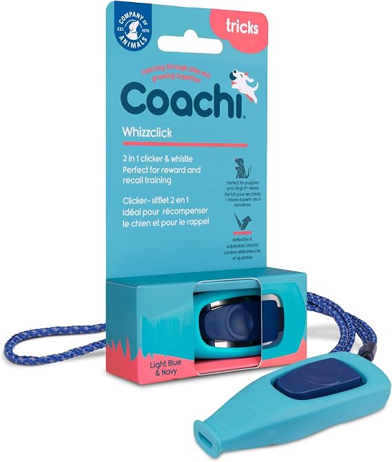 Company of Animals, Coachi Whizzclick, 2 in 1 Combined Click And Whistle, 41112A, Light Blue/Navy Blue