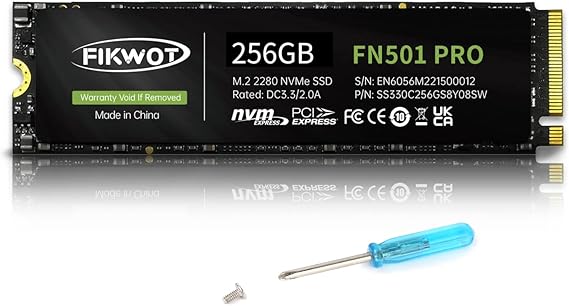 Fikwot FN501 Pro 256GB NVMe SSD - M.2 2280 PCIe Gen3 x4 Internal Solid State Drive with Graphene Cooling Sticker, Up to 3,000MB/s, SLC Cache 3D NAND TLC, Compatible with Laptop & PC Desktop