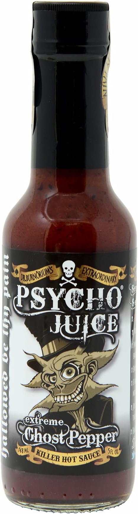 Psycho Juice Extreme Ghost Pepper Hot Sauce – 600,000 Scoville Chilli Sauce – Ultra Hot Naga Jolokia Sauce – Very Hot Cooking Sauce – Pain Level 10+++ 148ml
