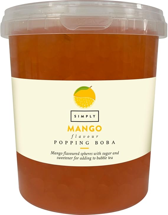 SIMPLY Mango Popping Boba (870g) | Fruit Juice Flavoured Bursting Boba Pearls for Bubble Tea, Vegan, Halal Friendly