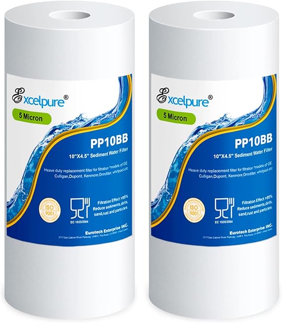 EXCELPURE Whole House Sediment Water Filter 10" x 4.5" (5 micron)Compatible with Culligan RFC-BBSA, WFHD13001B, GXWH35F, GXWH30C, 3M Aqua-Pure AP817,Whirlpool WHKF-GD25BB (2 PACK)