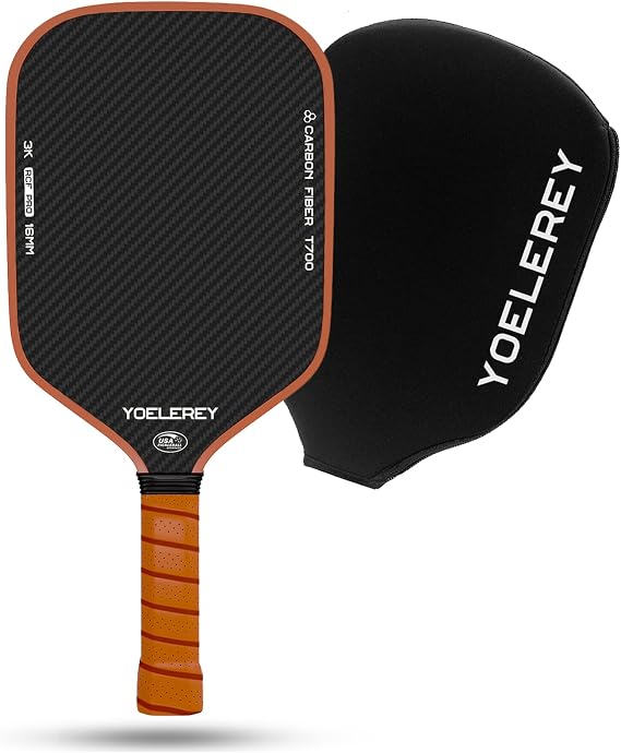 Carbon Fiber Pickleball Paddle, 3K Carbon Abrasion Surface (CAS) for Spin Friction with 16MM Honeycomb Core Pickleball Paddle, T700 Raw Carbon Fiber for Power & Consistency, USAPA Approved