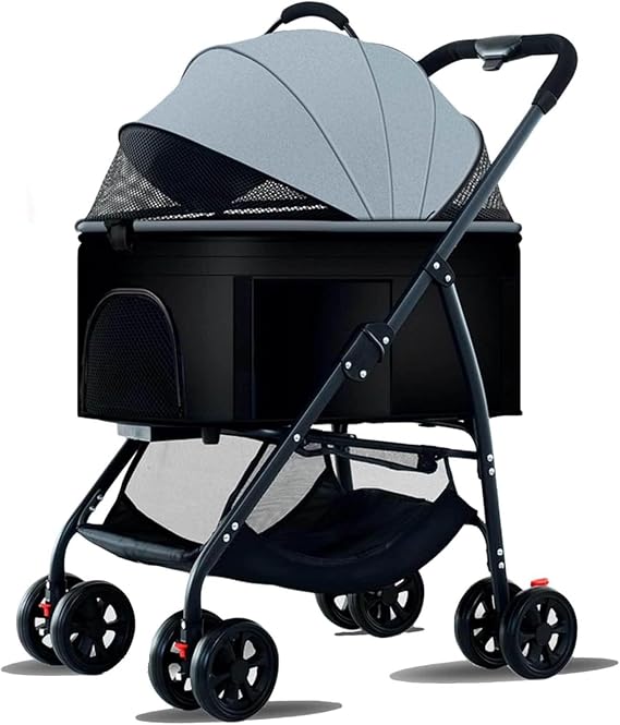 Pet Stroller, 3 in 1 Multifunction Pet Travel System,4 Wheel Foldable Pet Stroller with Storage Basket for Small Medium Dogs & Cats,Gray