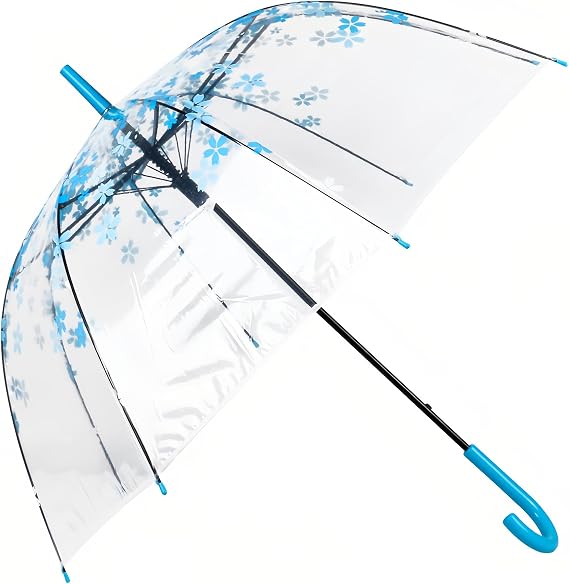 ThreeH Bubble Transparent Umbrella Windproof Bubble Automatic Cherry Blossom Travel Umbrella KS11 Blue