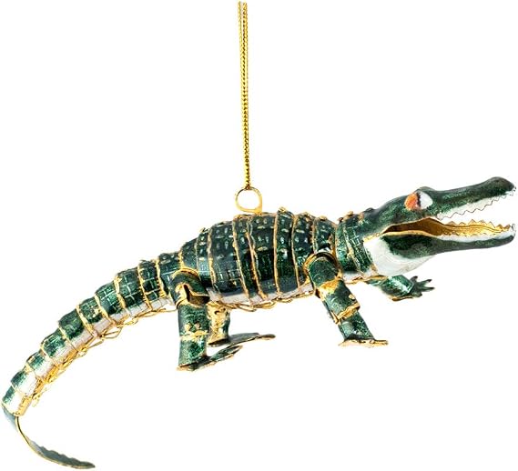 Value Arts Handmade Cloisonne Articulated Green Gator Hanging Ornament