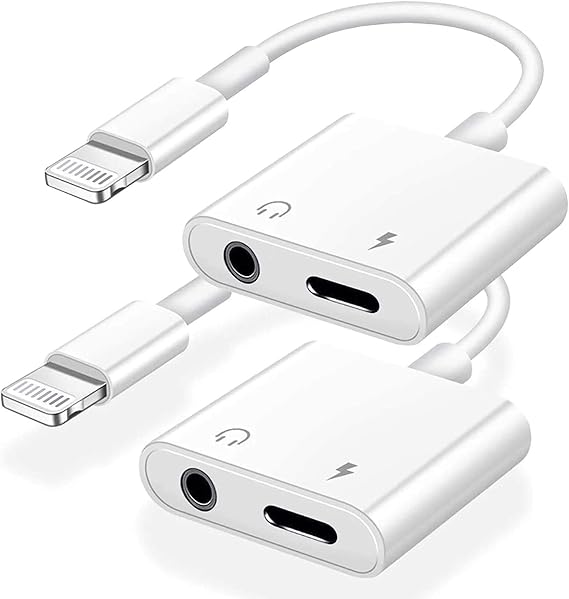 [Apple MFi Certified] iPhone Headphone Adapter 2Pack Lightning to 3.5mm Headphones Jack Adapter 2 in 1 Charger +Aux Audio Splitter Dongle Adapter for iPhone 13/12/11/XS/XR/X/8/7/iPad Support All iOS