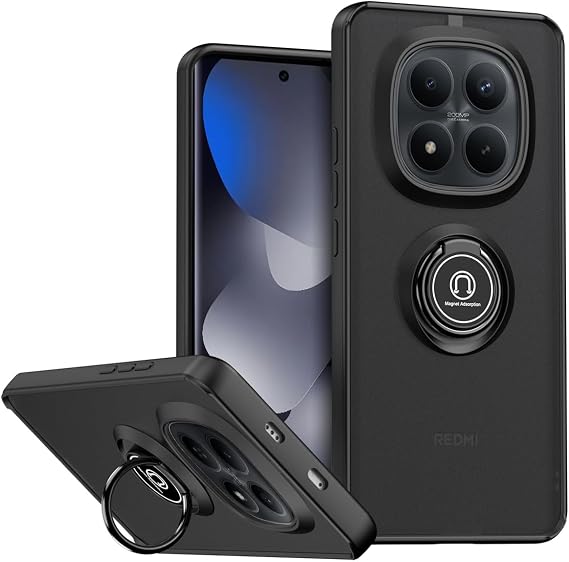 QUIETIP Case for Xiaomi Redmi Note 15 Pro 4G,Magnetic Ring Car Stand Silicone Translucent Matte Drop Protection Cover,Black