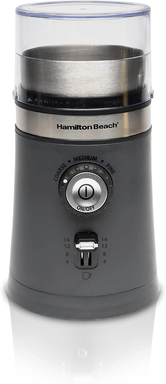 Hamilton Beach Custom Grind Electric Coffee Grinder For Up To 14 Cups | Grinds Coffee Beans, Spices & More | Customizable Grind Settings | Easy-Clean Removable 10 oz. Chamber | Grey | 80396V