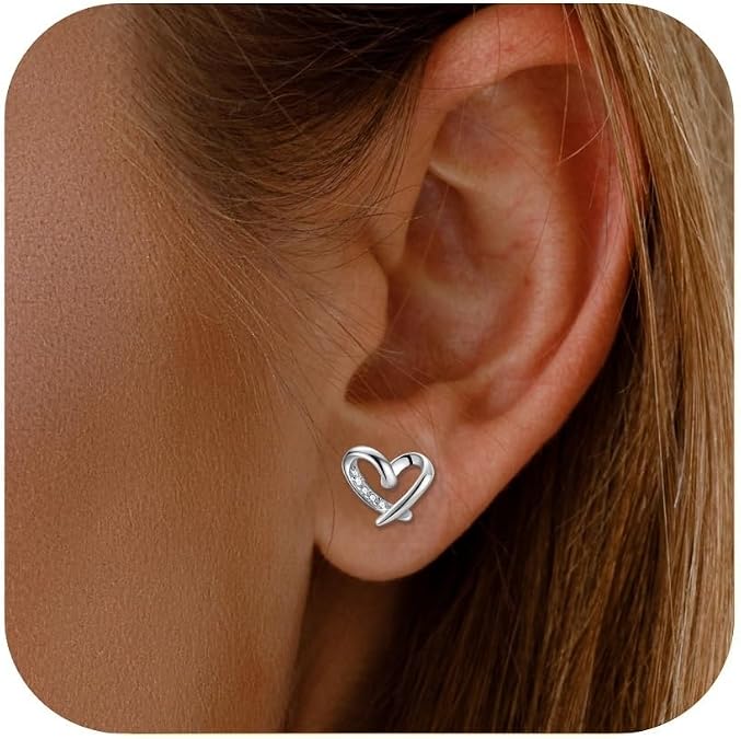 925 Sterling Silver Heart Earrings,Hypoallergenic Silver Stud Earrings for Women,Love Heart Studs Earrings Gift for Women