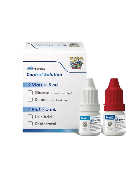 eBchek Control Solutio for Glucose Test Meter, Two 5 mL Bottle Kit (Level 1 & 2), Normal Range 5ml and High Range 5ml
