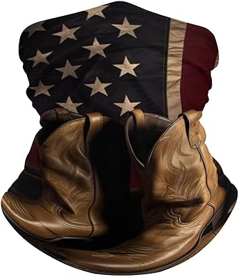 UPF 50 UV Sun Protection American Flag with Cowboy Boots Neck Gaiter Breathable Bandana Stretchy Summer Fishing Mask for Skiing Hiking Snowboarding Cycling