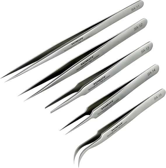 Stainless Steel Heat Resistant Tweezers, 5 PCS - Craft, Electronics, Jewelry-Making, Non-Magnetic by TOWOT